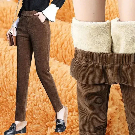 Women’s Plush Corduroy Trousers – High Waist & Warm