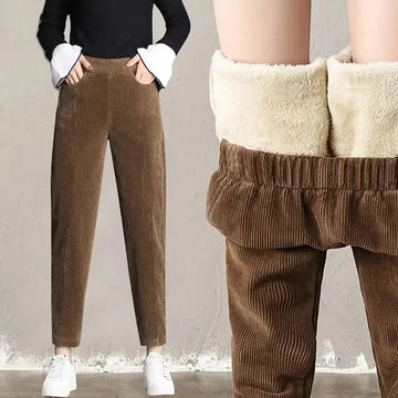 Women’s Plush Corduroy Trousers – High Waist & Warm